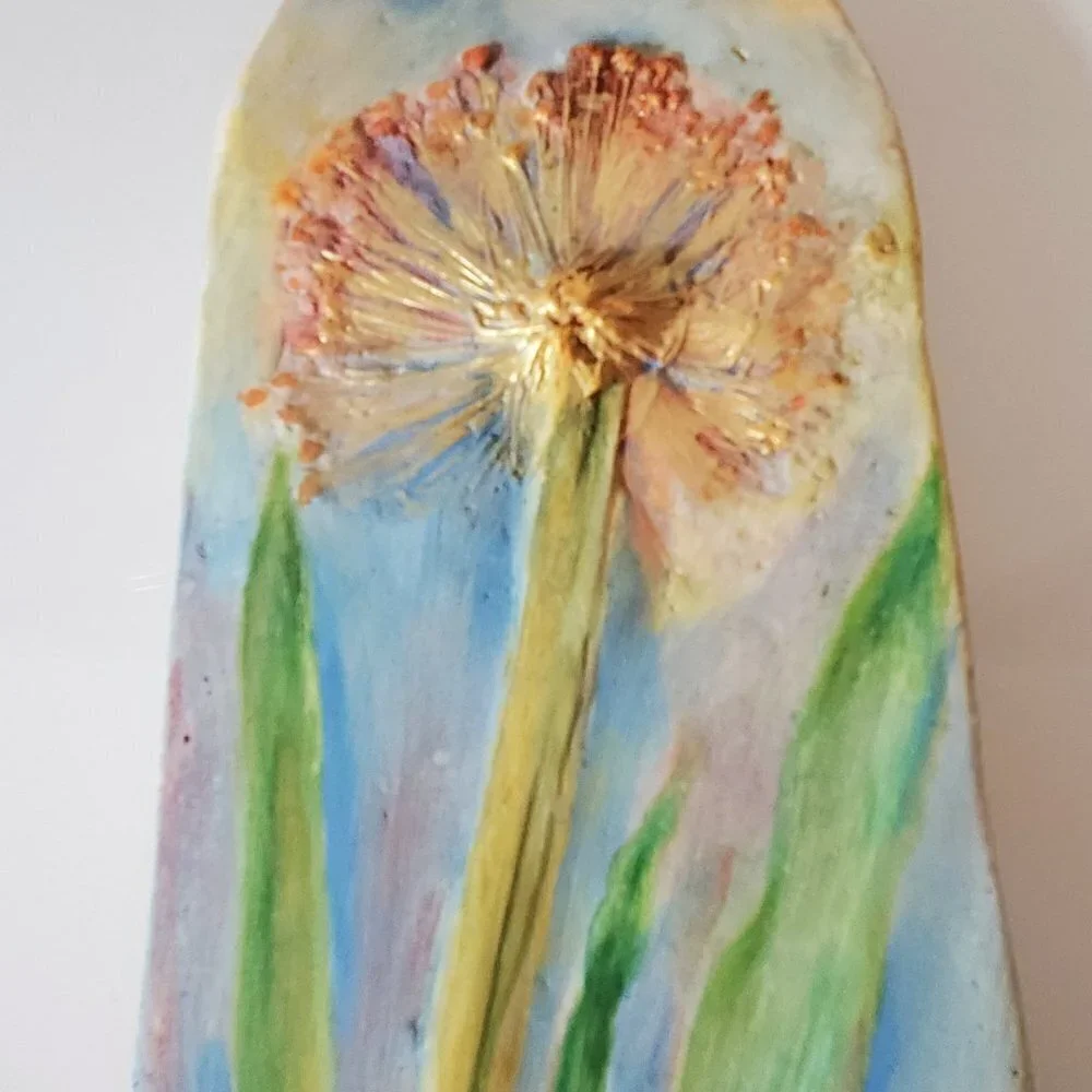 Wall Art Botanical Relief Casting in Plaster, Ceramic Plaque Original